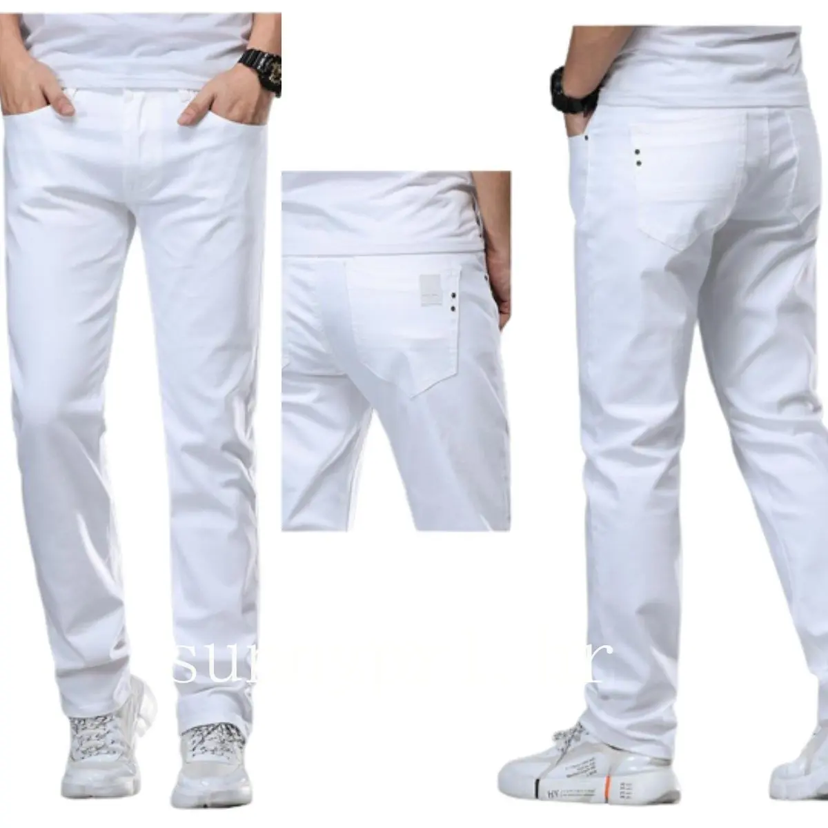 Pure Cotton White Jeans Men's Loose Straight Summer Thin Section Casual Trousers Menswear Lingerie