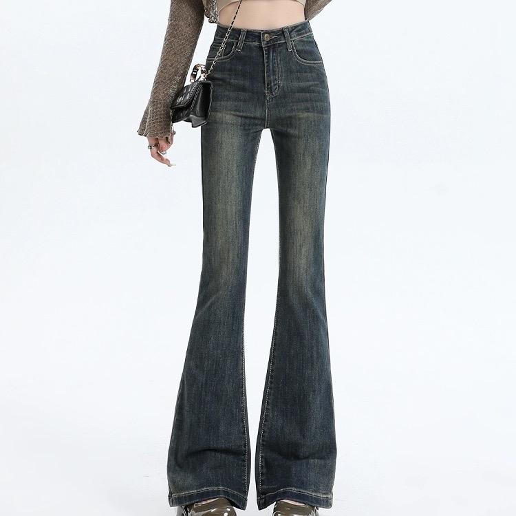   MINAE STUDIO  Quần Jean Ống Loe  Trơn Đơn Giản Màu Xanh Ánh Vàng Nhẹ 