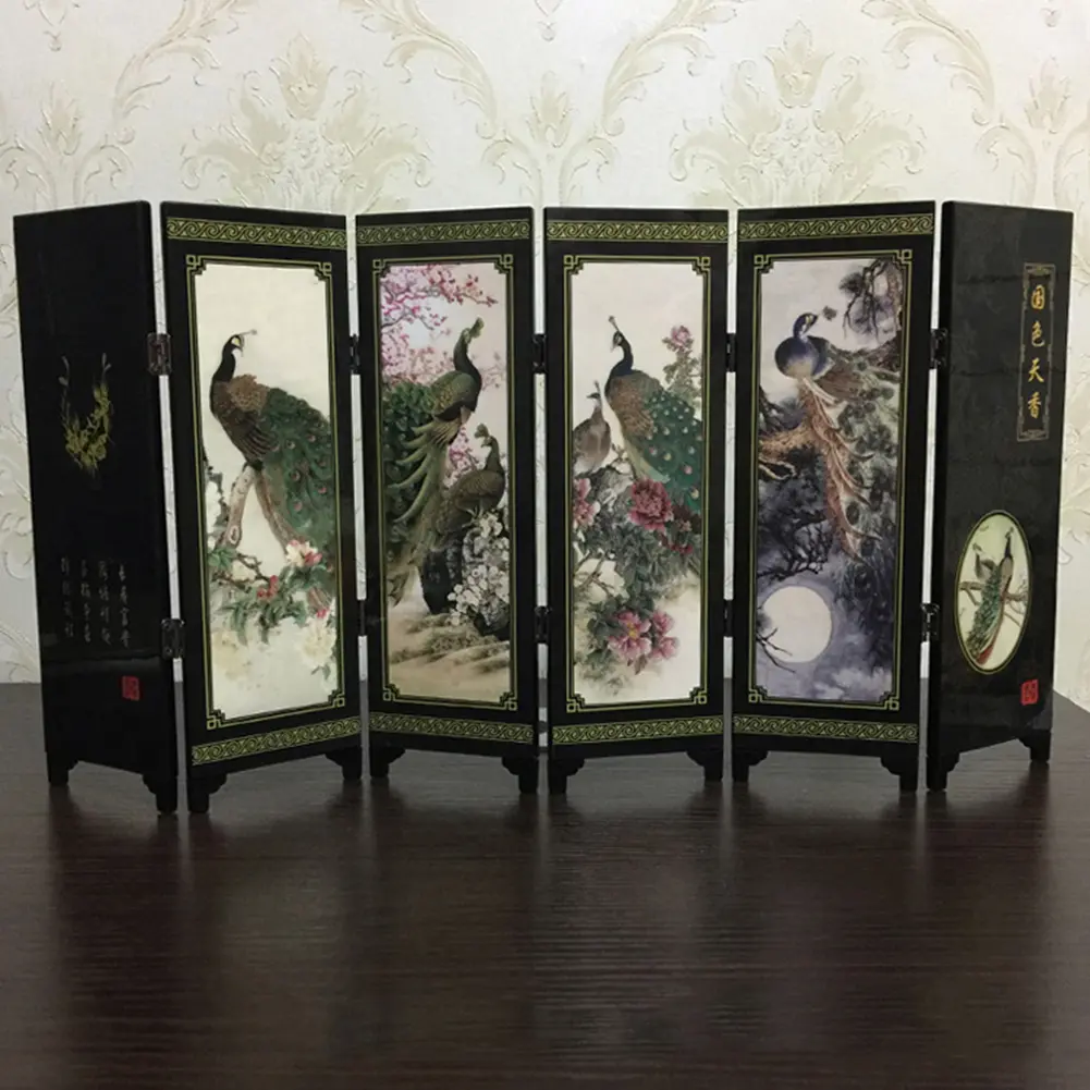Màn Hình Con Công Bằng Gỗ 6 Bảng, Vách Ngăn Phòng, Vách Ngăn Gấp Gọn, Quà Tặng, Trang Trí Để Bàn
