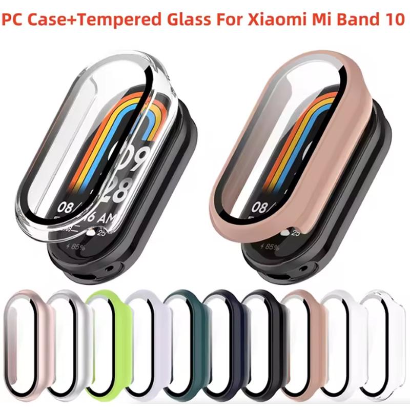 เคส PC + กระจก, สำหรับ Xiaomi Mi Band 10, ฝาครอบป้องกันป้องกันรอยขีดข่วน, ตัวป้องกันหน้าจอรอบด้าน, ก