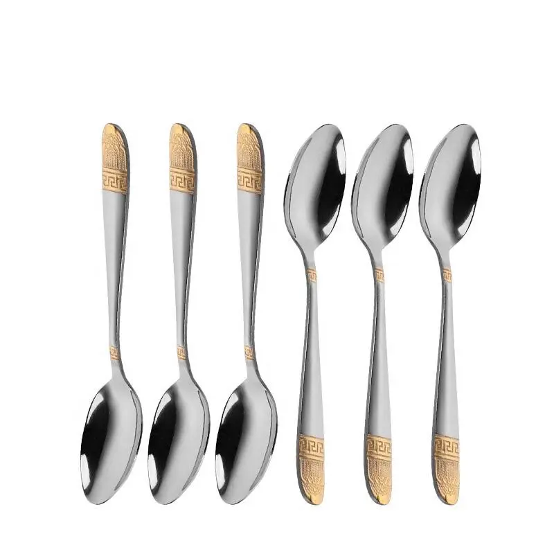 6Pcs Plated Cutlery Sets Stainless Steel Dinnerware Forks Tea Spoons Kitchen Home High Quality Flatware
