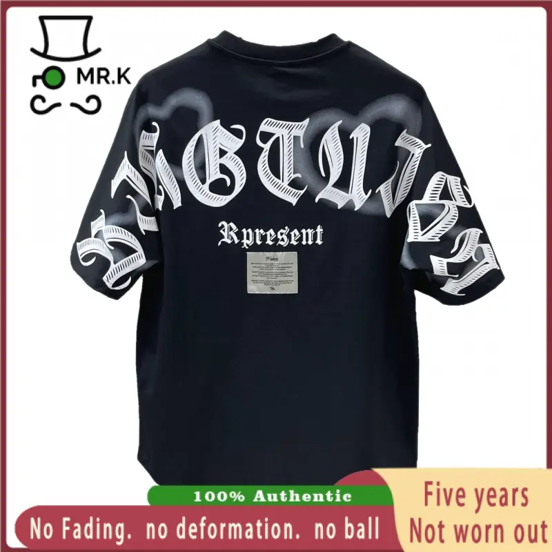 No.1 Summer New Trendy Personalized Fashion Men's Back Printed round Neck Short Sleeve T-shirt Hong Kong Style Couple Wear Loose round Edge Top Streetwear Menswear Human Crewneck Casual