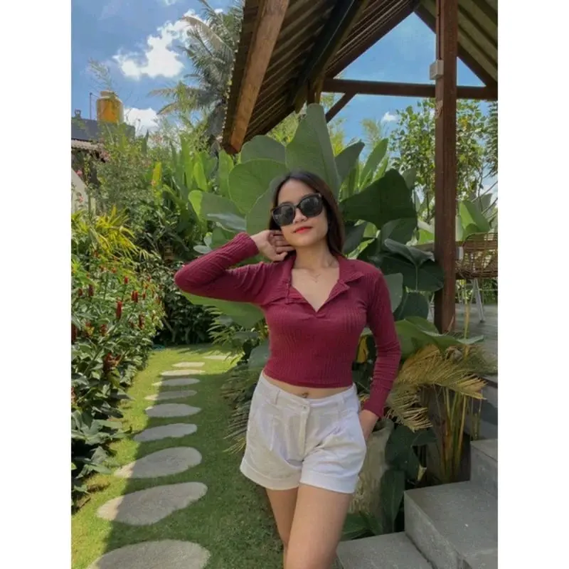 baju polo wanita/atasan rajut wanita longsleve Polos Panjang Soft Top Sweater cardigan  korea Knitwear Outer Crop Kardigan 7