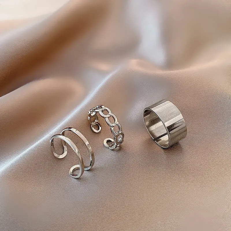 COMBO Bộ 3 Nhẫn UNISEX Nam Nữ Kiểu Hở Có Thể Điều Chỉnh Kích Cỡ Cá Tính Thời Trang Màu Bạc Basic Phụ Kiện Trang Sức Độc Đáo NA-15 6