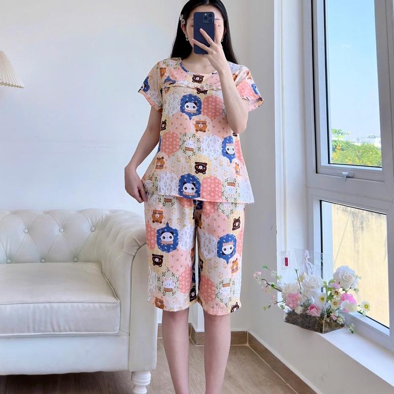 Bộ tole lanh quần lửng áo có tay phối bèo xinh xắn Nữ mặc nhà Women 7