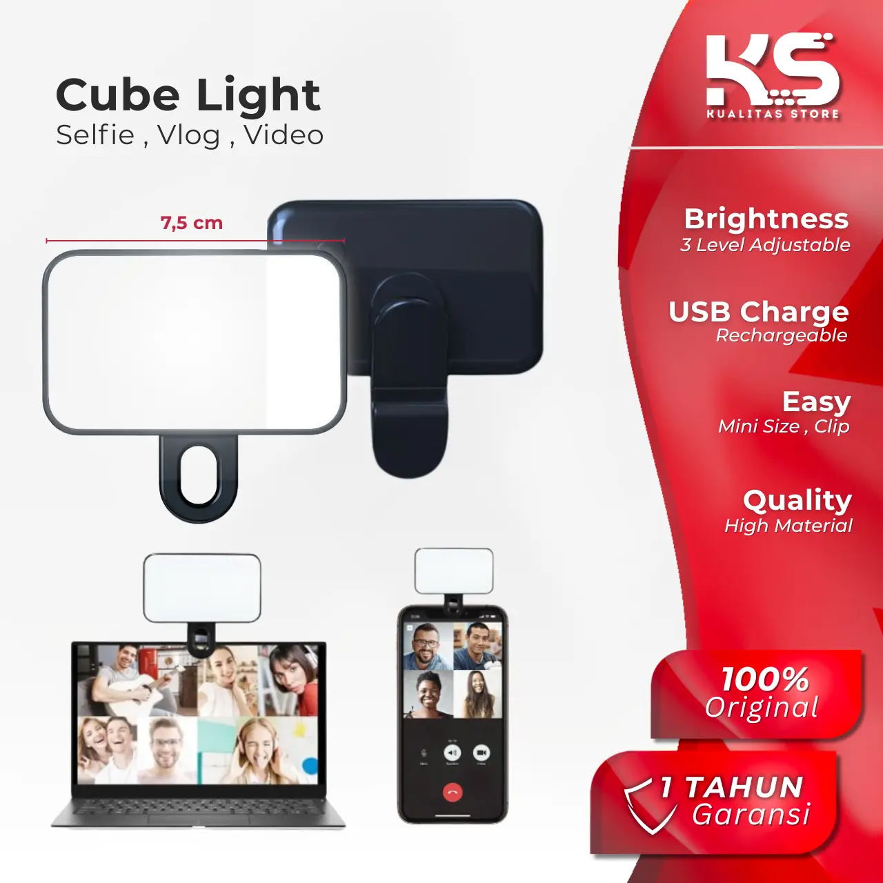 Phone Selfie Light Mini LED Cube Clip Portable Lampu Jepit Fill Lampu Ngonten Video Vlog Makeup 3 Cold Lightning for Smartphone Laptop DSLR Camera