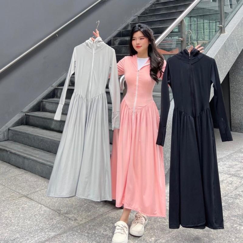 Áo Khoác Chống Nắng Toàn Thân XẾP LY Nữ Dáng Váy Thun Lạnh Chống Tia Cực Tím