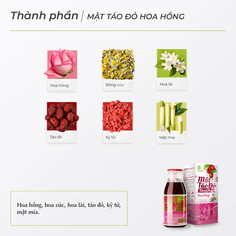 Mật Táo Đỏ Hoa Hồng Tâm An 250ml, Hoa Hồng, Táo Đỏ, Bông Cúc, Hoa Lài, Mật Mía 3