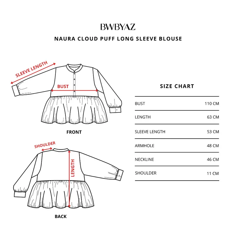 BWBYAZ - NAURA CLOUD PUFF BLOUSE LONG SLEEVE [READY STOCK] Atasan Wanita Ruffle 6