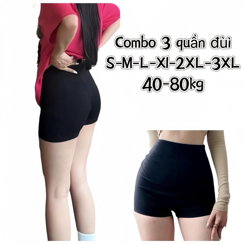 Combo 3 quần sooc đùi legging co giãn chất cotton thoáng mát nữ thun không túi Women Voi