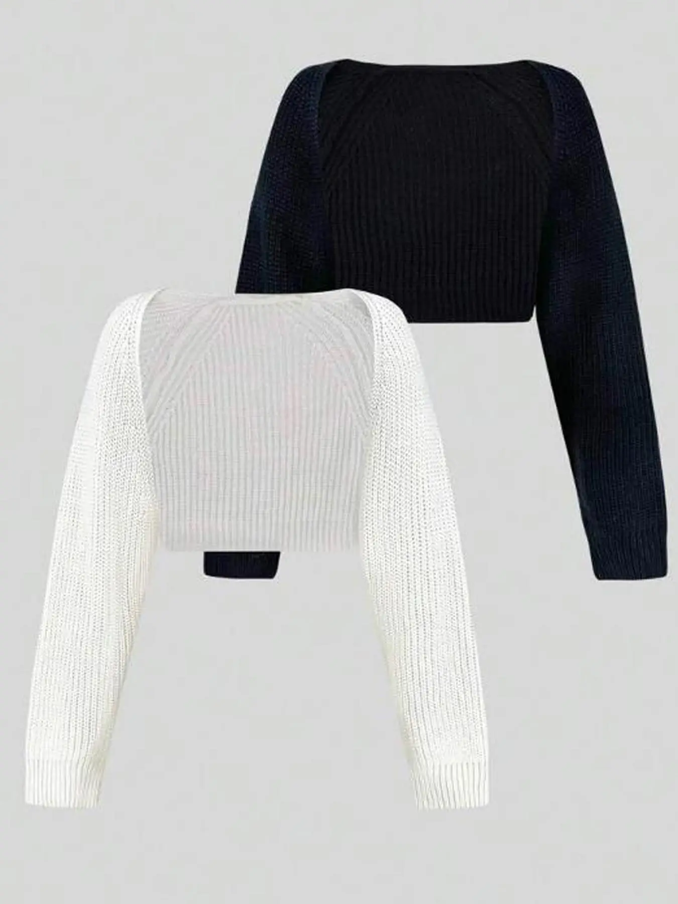 Women's Solid Raglan Sleeve Crop Sweater Cardigan, Casual Long Sleeve Open Front Knitwear for Daily Wear, Ladies Clothes for All Seasons