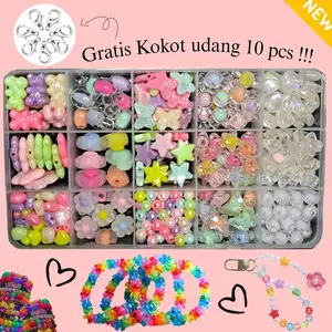 [ TokoAzkia33 ] Best selLer!! Keychain Charm manik 1 set kotak/DIY manik 1 set aesthetic/ manik 1 set box/set 15 sekat/ bahan kerajinan meronce DIY