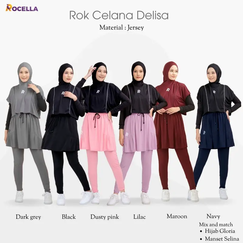 Rocella Setelan Olahraga Hijab Gloria dan Rok Celana Delisa Rocella Rok Celana Olahraga Pakaian Olahraga Outfit Olahraga Jogging Running Senam Lari Muslimah Muslim Baju gym berhijab Sporty Sport Wanita Panjang Hitam 0
