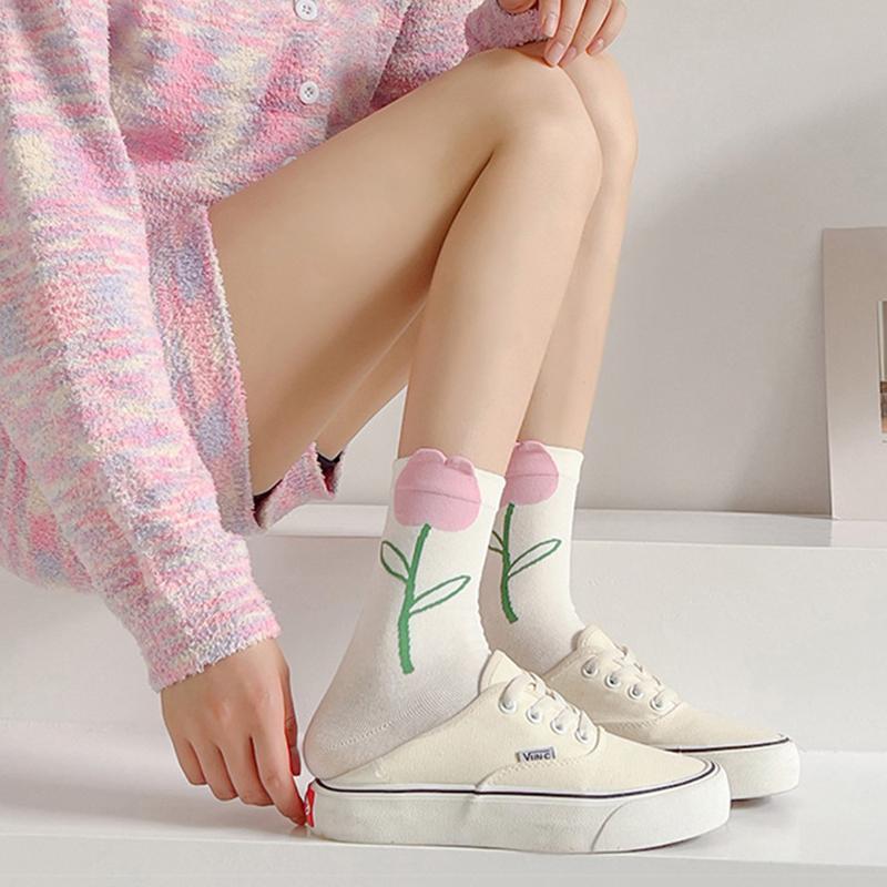 Product Introduction of Japanese Sweet Tulip Lovely Three-Dimensional Flowers Autumn Winter Socks South Korean Instagram Trend Literary Long Socks Woman Spring Womenswear 18
