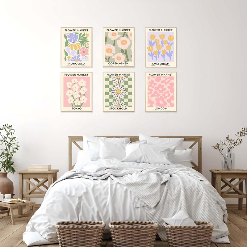 Floral Pattern Canvas Painting without Frame (6counts/set), Modern Wall Art Painting, Wall Art Decor for Home Living Room Bedroom 2
