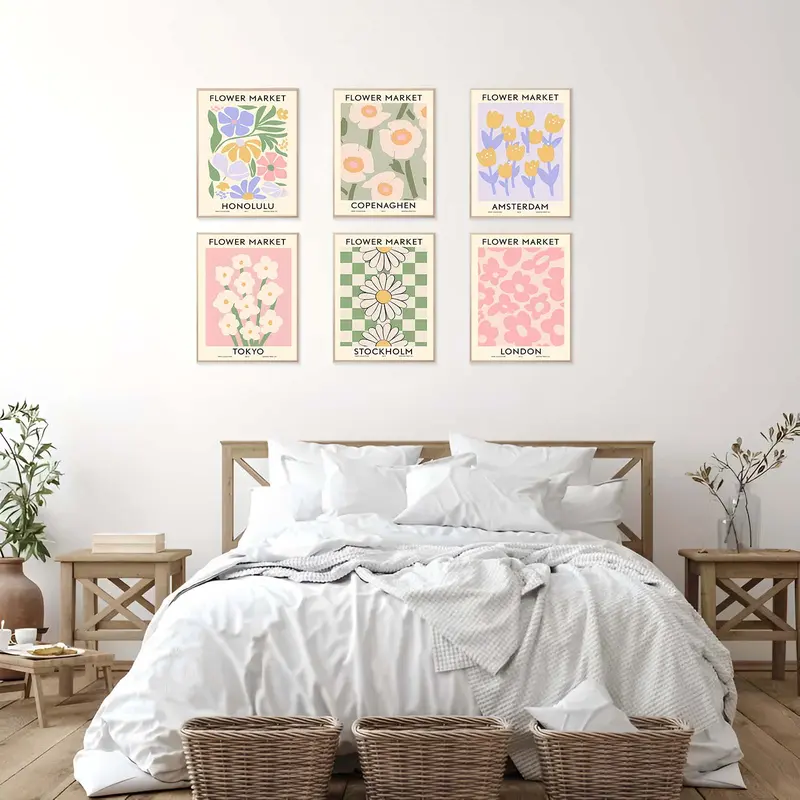 Floral Pattern Canvas Painting without Frame (6counts/set), Modern Wall Art Painting, Wall Art Decor for Home Living Room Bedroom 2