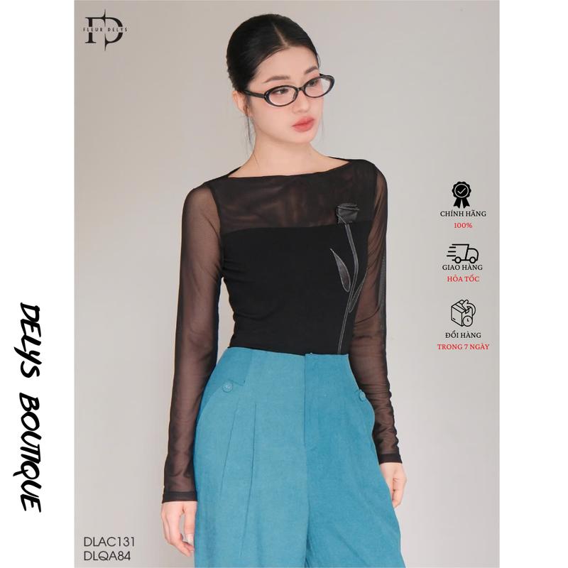 Áo Thun Lưới Nữ Dài Tay Hoa Nổi Delys DLAC131
