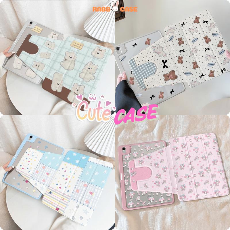 Bao da iPad xoay 360 độ in hình cute, hoạt hình dễ thương, mặt lưng chống ố Gen 7/8/9 Air 3/4/5/6 Pro 11/12.9/13 inch Mini 6/7 - Ốp lưng cho iPad Case Phụ Kiện Kem