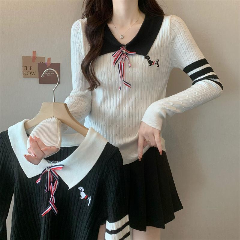 Product Introduction of Áo Len Thêu Ve Áo, Dành Cho Chó chó Con, Dài Tay, Thiết Kế Mới Mùa Thu 2024, Có Ruy Băng, Áo Nơ Đại Học Nữ Top 2