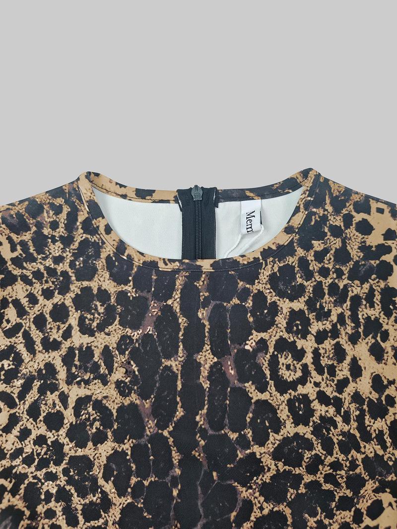 Product Introduction of Women's Leopard Print Contrast Faux Fur Trim Top & Pants Set, Elegant Long Sleeve Round Neck Top & Trousers, Ladies Clothes for All Seasons 6