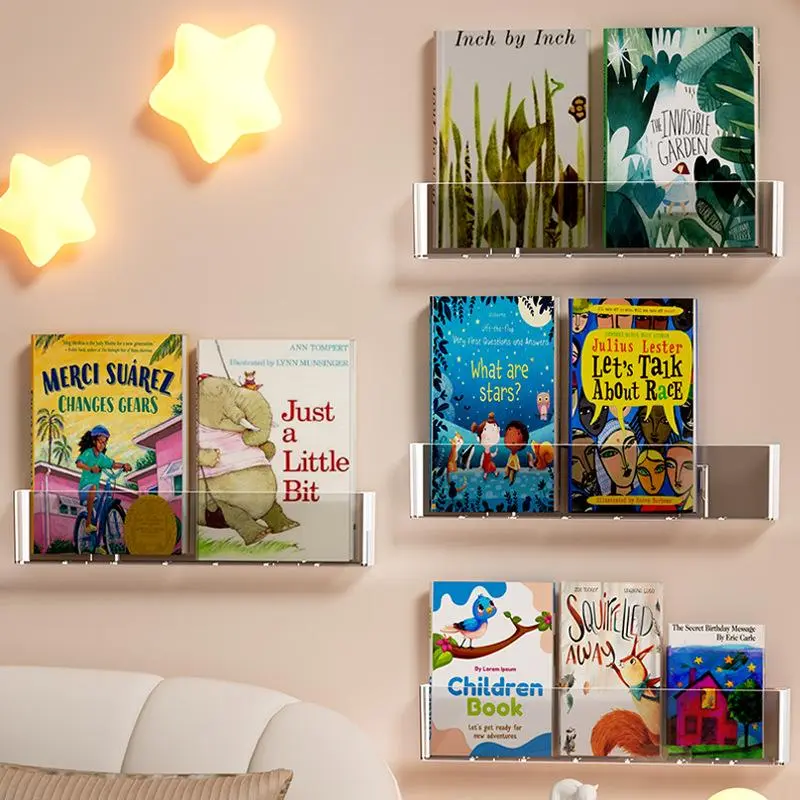 Wall Mounted Book Shelf, 1 Count Clear Book Display Rack, Book Storage Rack, Home Organizer for Living Room Bedroom Study Room 2