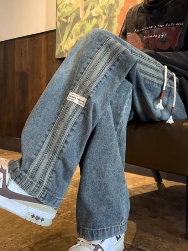 Quần Jean Nam Suông Ống Rộng, Quần Cạp Chun, Dây Rút Bản To Phong Cách Ulzzang jeans suong quanjeans namsale