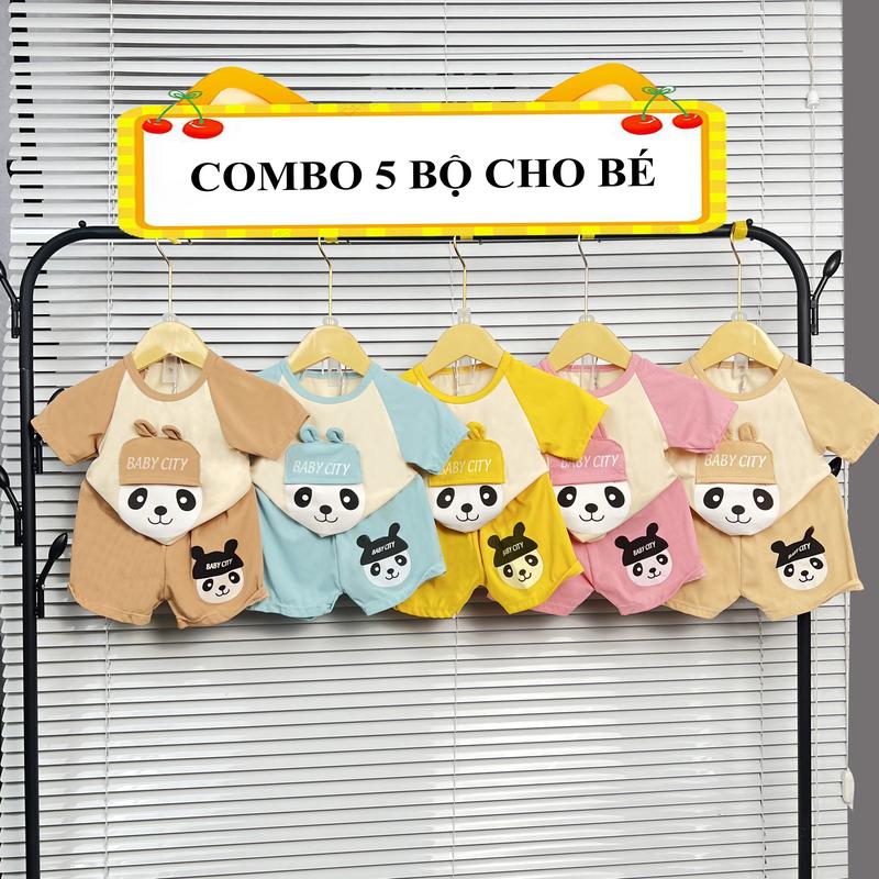 Nanashop916 - Combo 5 Bộ Mùa Hè Bé Trai Bé Gái Cộc Tay Thun Tăm In Hình Gấu Trúc Size 4-16kg B21 Chất Liệu Co Giãn Thoải Mái Dành Cho Bé Yêu