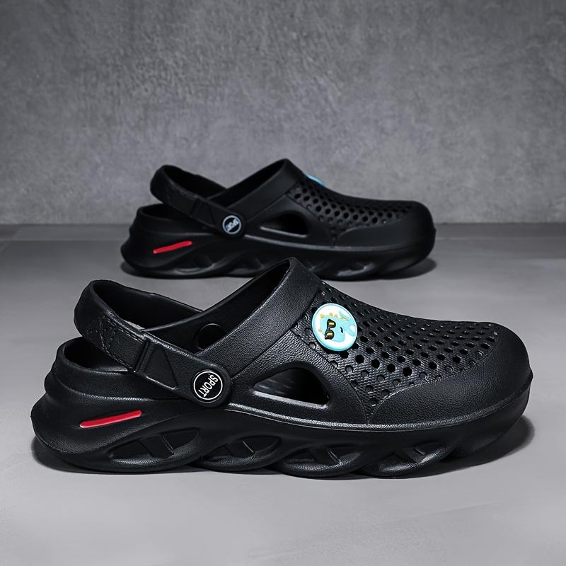 Men's-On Clogs - Comfortable Breathable EVA Sandals Outdoor, Beach &, Black with Blue Accent, Round Toe, Lightweight and Stylish Design Boy Walking Shoes 7