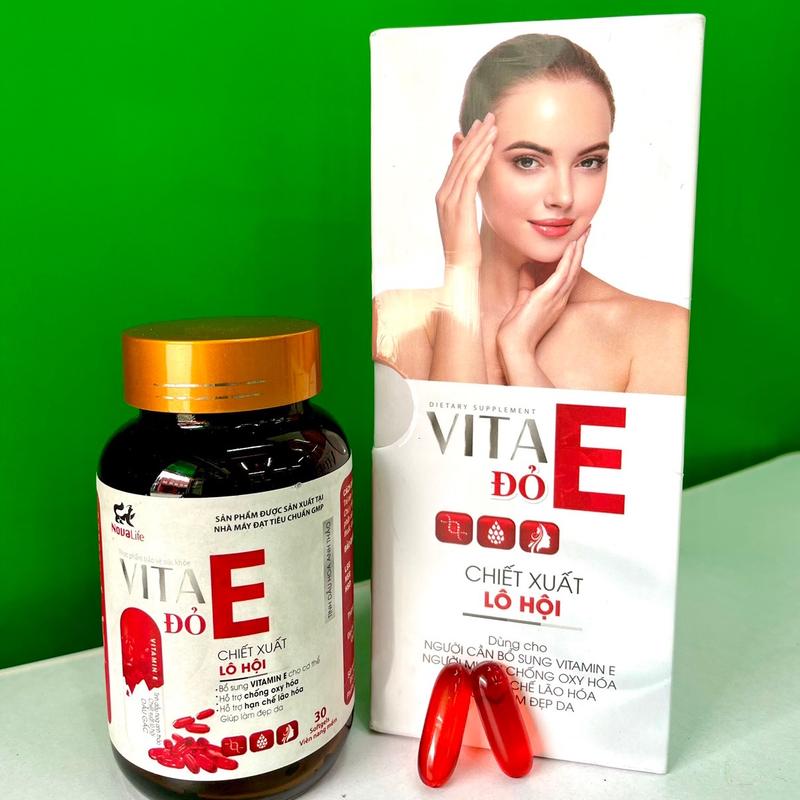 - VITA E ĐỎ Hoa anh thảo, giúp da sáng hồng mịn màng cắng bóng , hỗ trợ chống oxi hoá ,hạn chế da lão hoá. Cải thiện da khô nhăn ,nám sạm tăng sắc tố, đốm nâu nám sạm không đều màu, 1 hộp 30V dùng được 1 tháng. 9