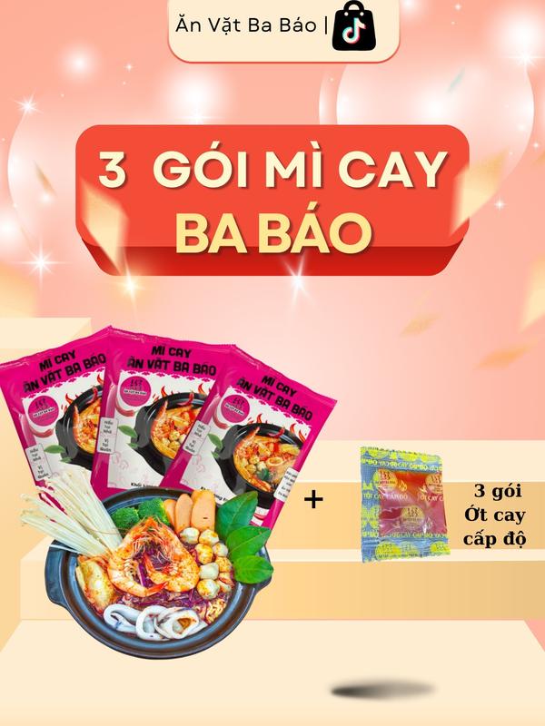 Combo 3 set mì cay Ăn Vặt Ba Báo TRI ÂN KHÁCH HÀNG cốt pha sẵn chuẩn tại quán , Ăn vặt ba báo ( 1 gói kèm súp 180g ) ( Miến , Mì , Food ) Vị Chua