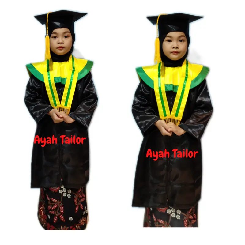 BAJU TOGA JUBAH WISUDA TK PAUD KUNING LIST HIJAU Fashion 1
