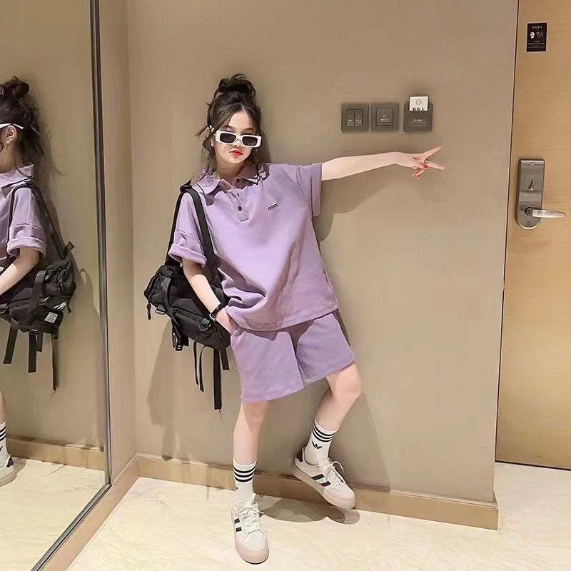 Bộ Đồ Mùa Hè Cho Bé Gái, Phong Cách Hàn Quốc, Cổ Polo Thường Ngày Quần Đùi ngắn Tay, Bộ Đồ Hai Mảnh Thể Thao Thời Trang, Thời Trang 2025 Áo Women 3