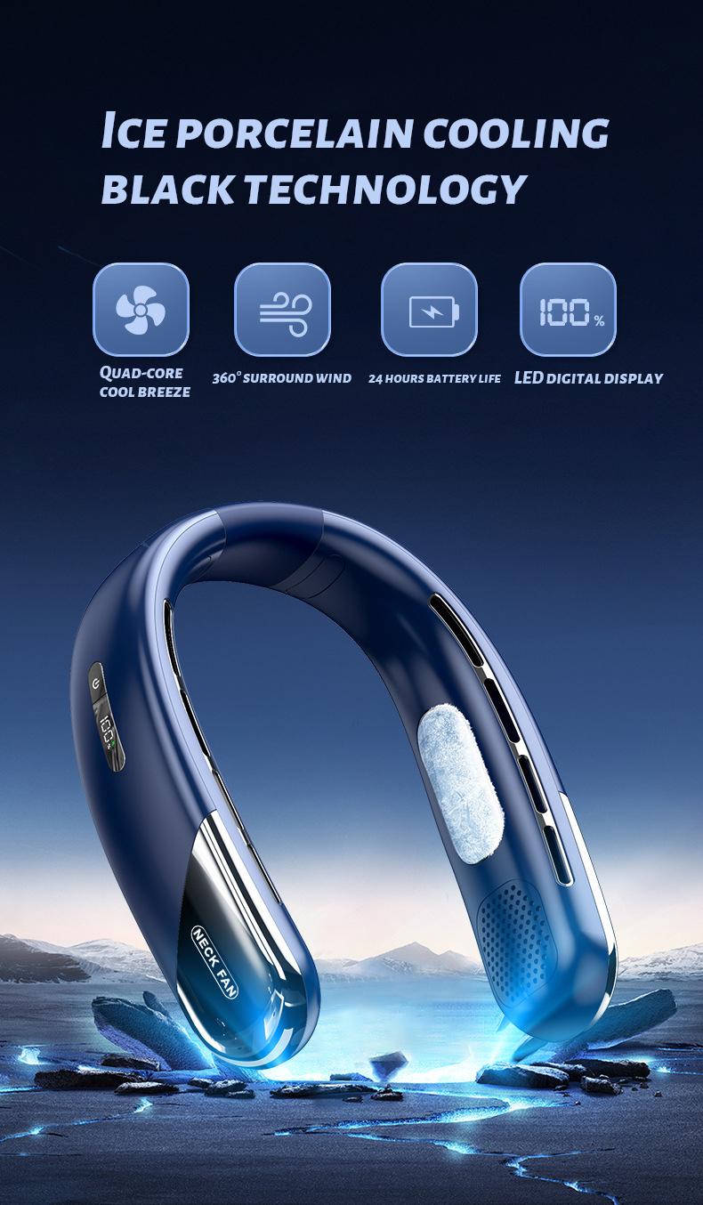 Product Introduction of [READY STOCK] 2024New Neck Fan Typc-c Rechargeable Bladeless Fan Mni Hanging Super battery Life 5 Speeds Adjustable 14