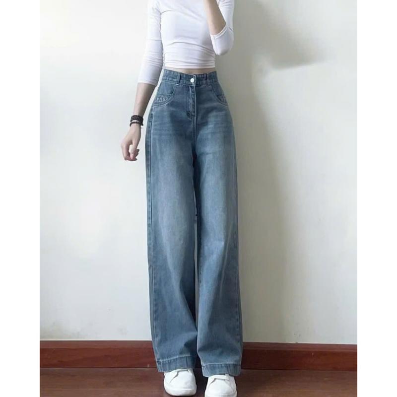 Quần jeans nữ ống suông cạp cao gấu to quần bò nữ ống rộng 2 màu hottrend chất vải mềm mại siêu tôn dáng 6