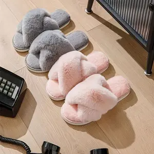 sandal rumah bulu korea tebal halus ( model silang )