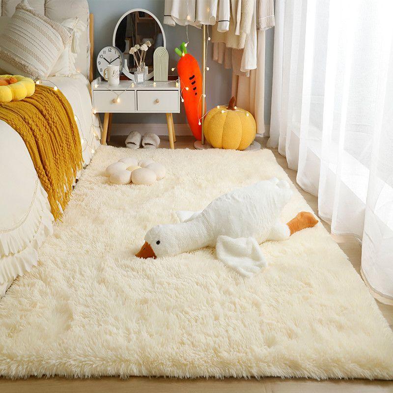 Thảm len lụa, nâng cấp cho phòng ngủ, phong cách kem dày, thảm đầu giường cho bé gái, sang trọng và Nhồi Bông, chống bụi, chống gió, thảm trải sàn đầy đủ diện tích, thảm tatami cửa sổ, thảm trang trí ghế Sofa, chống trượt và bền 1