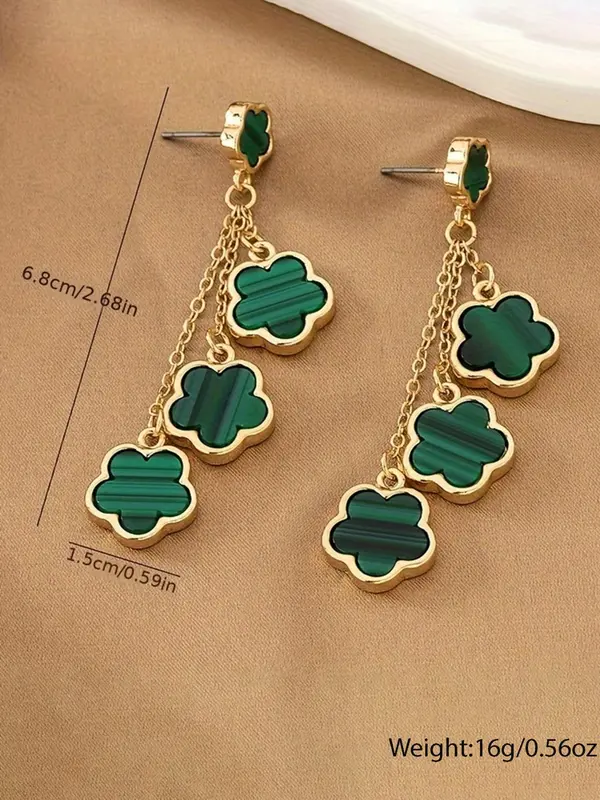 Women's Temperament Elegant Clover Design Dangle Earrings, 1 Pair Trendy Tassel Design Dangle Earrings, Chic Exquisite Vintage Jewelry for Daily & Party Decor 4