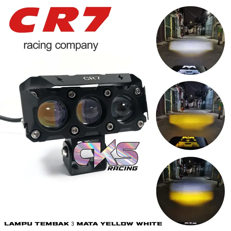 LAMPU TEMBAK LED FOGLAMP CR7 SQL 3 MATA 30W HIGH LOW LASER GUN PUTIH KUNING 0