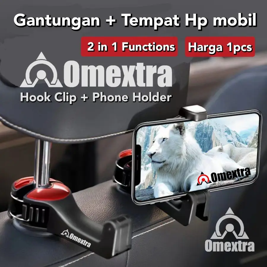 Omextra Clip Hook Phone Horder 2n1 Gantungan jok mobil tempat hp mobil