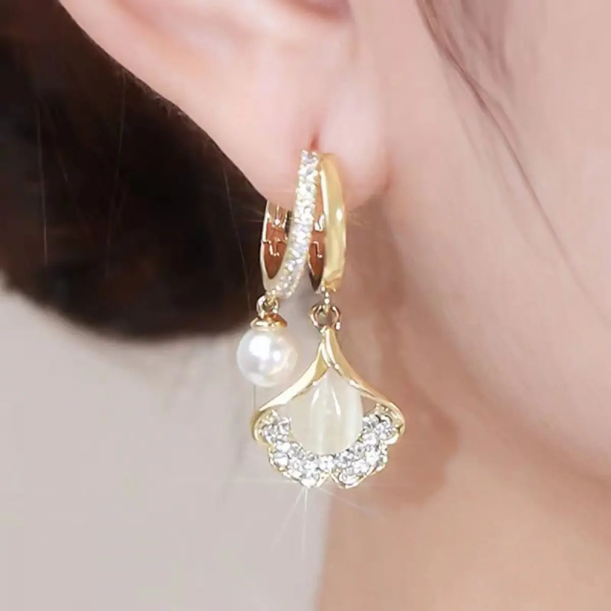 Hoa Tai Lá Bạch Quả, Chất Lượng Cao, Bán Chạy, Đá Ngọc Bích, Dành Cho Nữ, Hoa Tai S999, Bạc Mịn, Món Quà Lý Tưởng Cho Tình Nhân Khuyên Tai