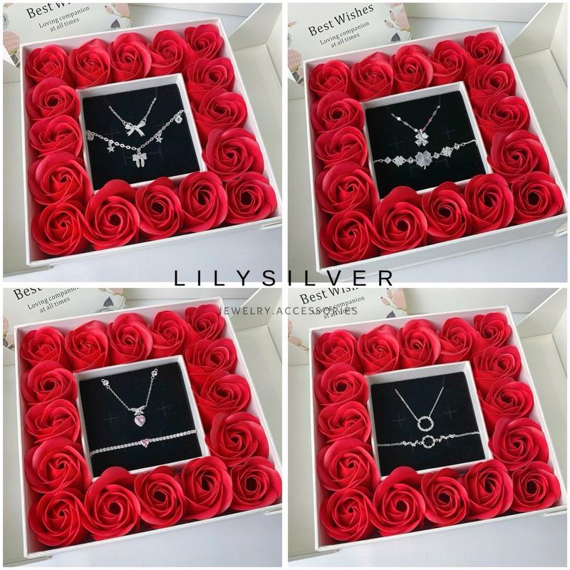 |Quà tặng người yêu| Set trang sức bạc Lily Silver, bộ dây chuyền và lắc tay bạc thật - tặng nước rửa bạc + túi hộp hoa cao cấp như ảnh
