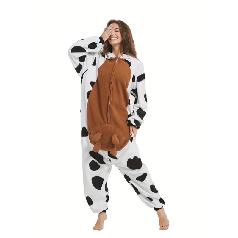 TikTok Shop Women s Plus Size Unisex Cute Cow Onesie Pajamas Novelty Animal Hooded Jumpsuit Cosplay Party Costume Role Play Sleepwear For Gift