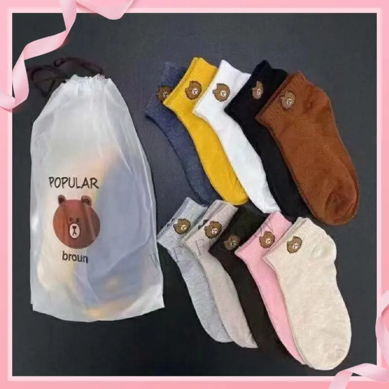 HH Set of 10 Pair Printed Bear Ankle Socks Couple Socks Unisex Fashion Iconic Socks