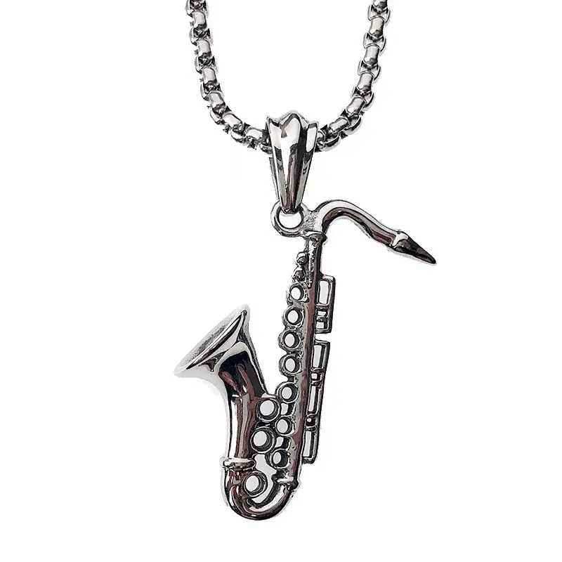 Vòng Cổ Mặt Dây Chuyền Nhạc Saxophone, Phong Cách Hip Hop, Thiết Kế Châu Âu Và Mỹ Cổ Điển Thích Hợp Cho Nam Và Nữ, Thời Trang Hợp Xu hướng Đồ Trang Sức Dây Chuyền Áo Len Âm Nhạc 4