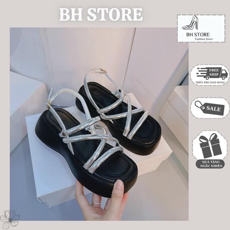 Sandal quai mảnh fullbox 2 màu đế bánh mì 6cm ( 021 ) Nữ DéP Shoes GiàY Đế Bằng Quai Chéo Quai Hậu Nhung Cao Su Jean thoitrang giày bệt 0