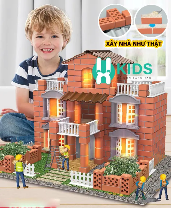 Đồ chơi lắp ráp xây nhà gạch mini mô phỏng như thật cho bé nhập vai thợ hồ kĩ sư xây dựng có sẵn dụng cụ, xi măng Bộ Lắp Ráp Tháo Lắp Toy Xếp Hình 0