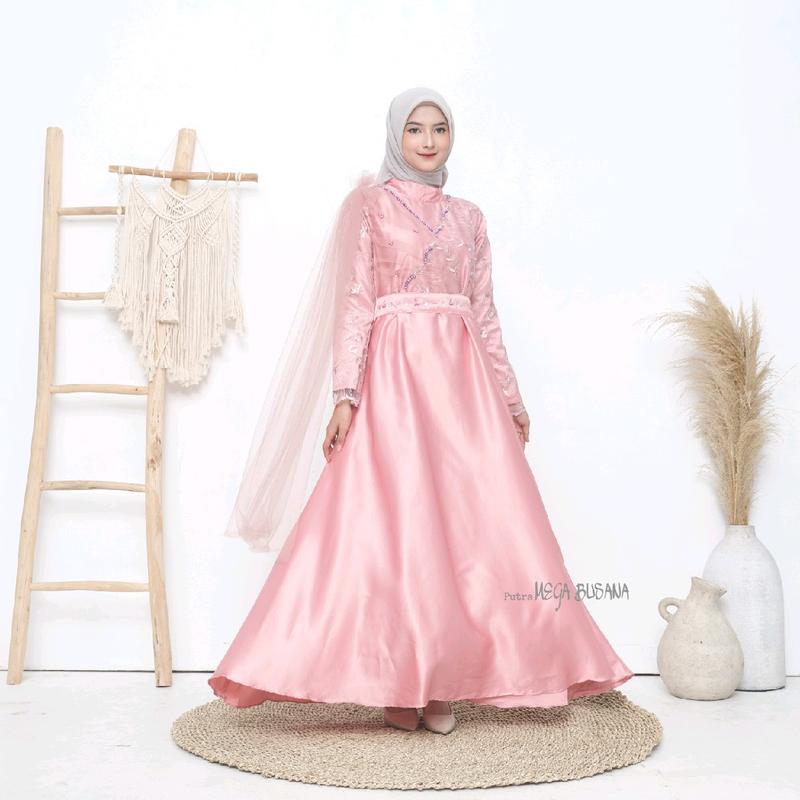 Nikita Dress Queenbee Fashion Gamis Muslim Wanita Pesta Kondangan Bridesmaid Wisuda Brukat Tile Bordir Motif Payet Mutiara 3