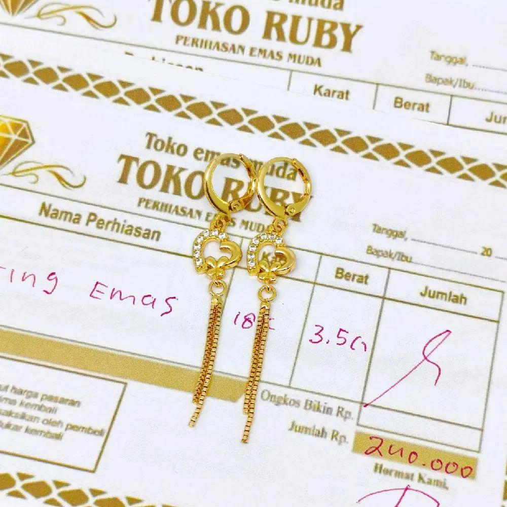 \Anting Jurai Love Bolong Emas Muda Asli Anting Tahan Lama
