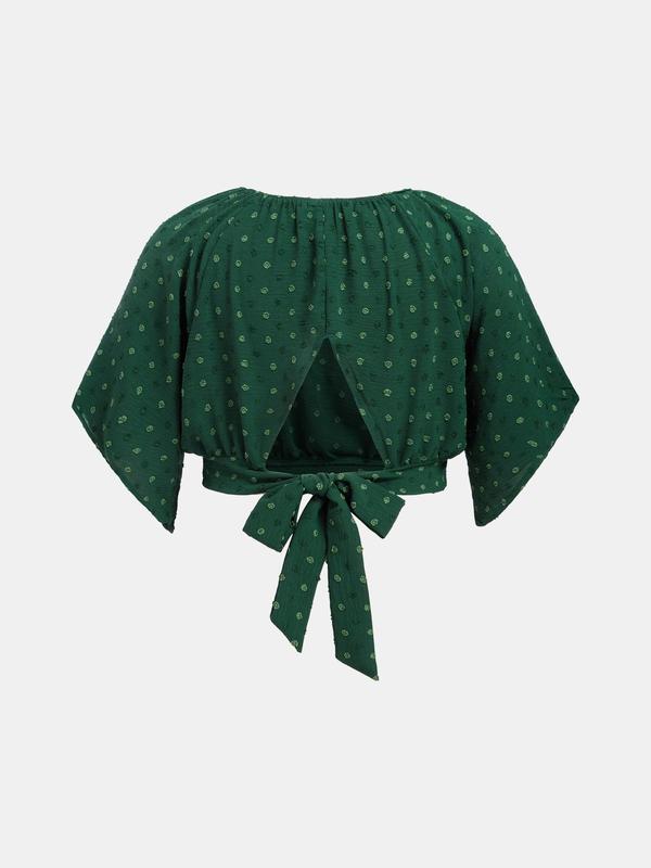 CURVZY Plus Size Polka Dot Jacquard Blouse, Casual Half Sleeve Round Neck Top for Summer, Women's Plus Clothing for Daily Wear 3