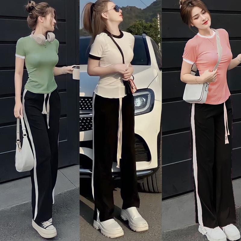 {Xả Kho Qua Mẫu} - Set Thun Bigsize Thiết Kế Bigsize Nữ Xinh Đẹp Dễ Thương Giá Rẻ 50-95kg Áo Quần Top Màu Đỏ Women - 1010